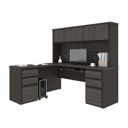 Bestar Prestige + L-Shaped Workstation with Two Pedestals, Bark Gray/Slate 99852-000047